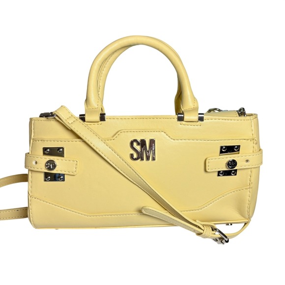 Steve Madden Handbags - Steve Madden Pale Yellow Faux Leather Satchel Crossbody Handbag Silver SM Logo